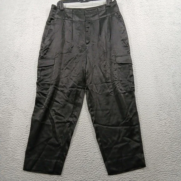Banana Republic High-Rise Tapered Satin Cargo Pant Black Size 14 Cupro [PO] - Picture 2 of 10